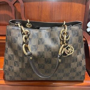 MICHAEL Michael Kors Brown Checkered Shoulder Bag